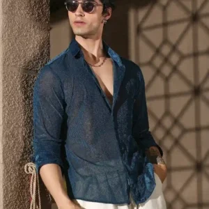 Blue Chip Luxe – Sheer Midnight Navy Statement Shirt
