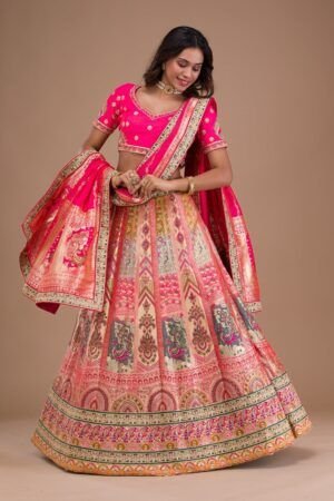 Pink Zariwork Banarasi Readymade Lehenga