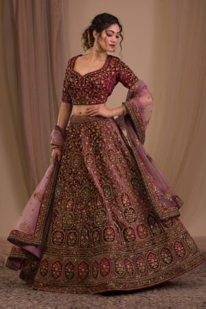 Onion Pink Zariwork Velvet Readymade Lehenga