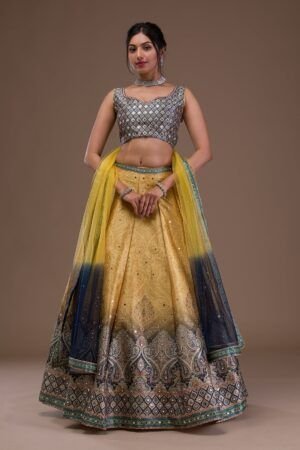 Mustard Mirrorwork Banarasi Readymade Lehenga